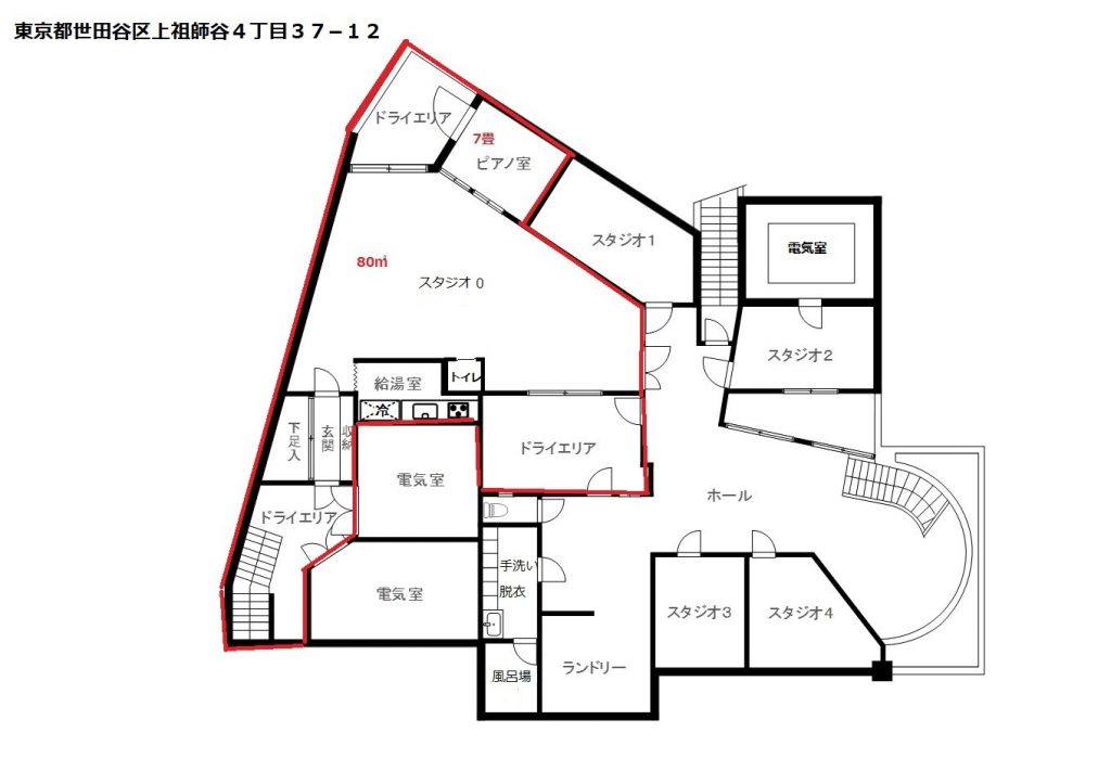 世田谷区ブース付きレコーディングスタジオ賃貸（分割貸し）の間取り図